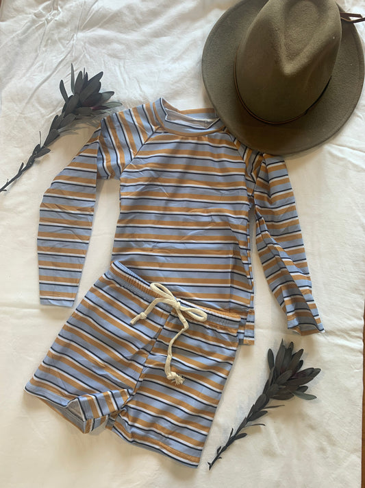 Boys 2 piece togs - Mustard & Blue