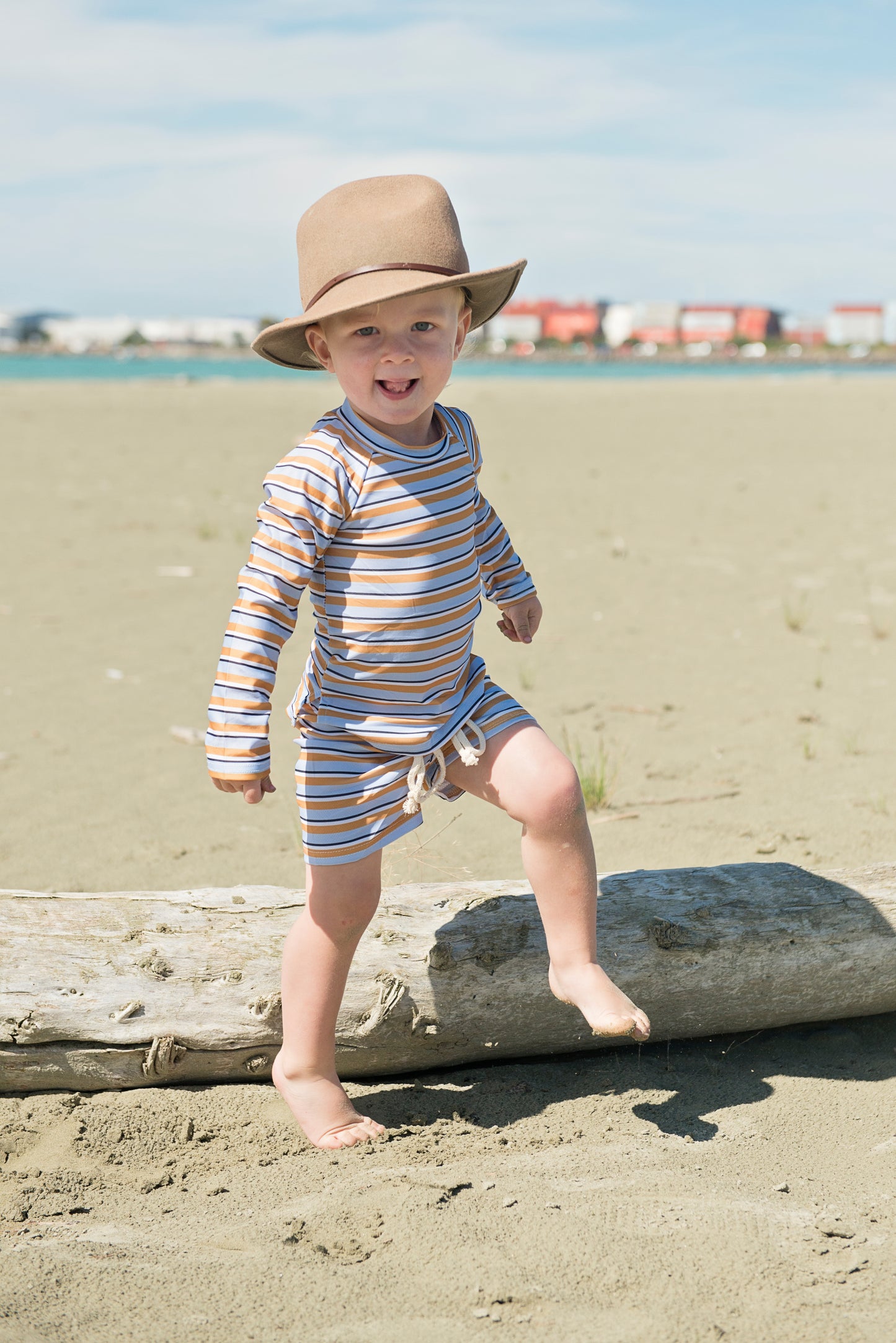 Boys 2 piece togs - Mustard & Blue