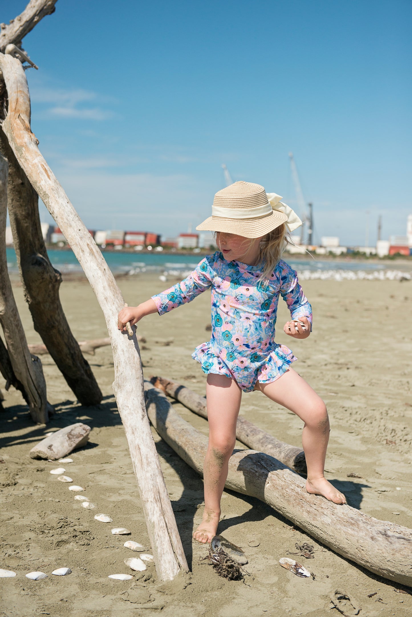 Girls long sleeve togs - Blue florals